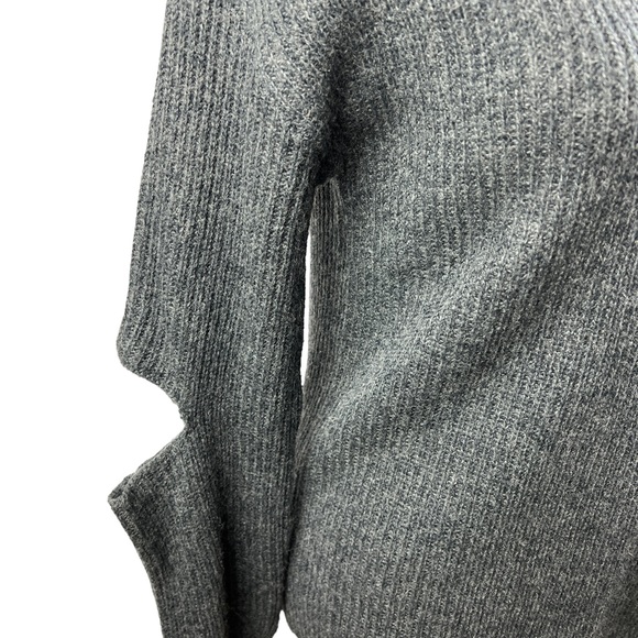 Charcoal Gray Choker Collar Sweater Open Elbows V-Neck Wool Blend Small - Picture 9 of 11